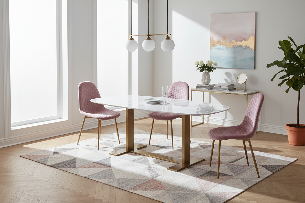 Lot 4 Chaises Salle à Manger Scandinaves Abeille Velours Rose Pieds Gold