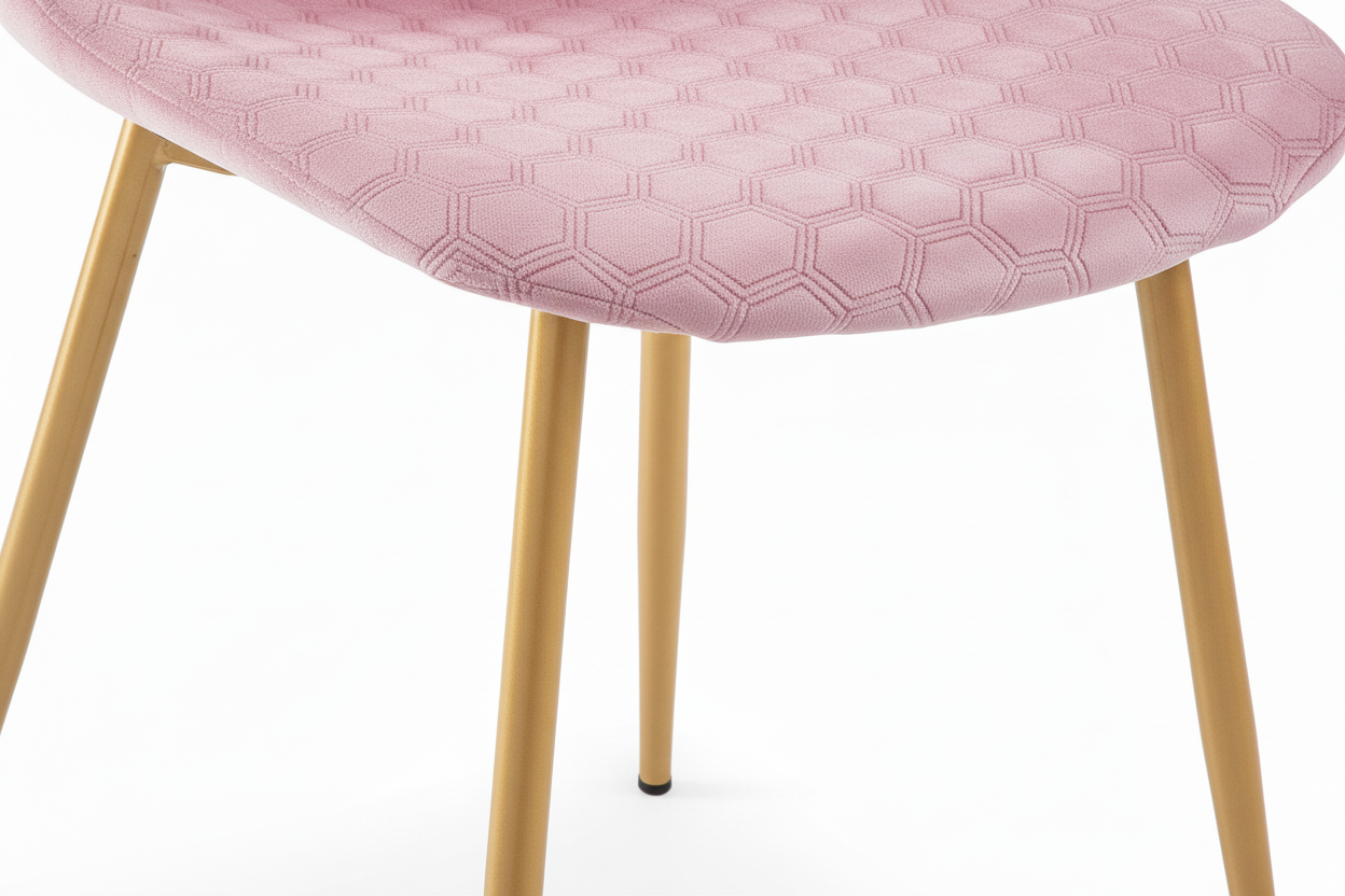 Lot 4 Chaises Salle à Manger Scandinaves Abeille Velours Rose Pieds Gold