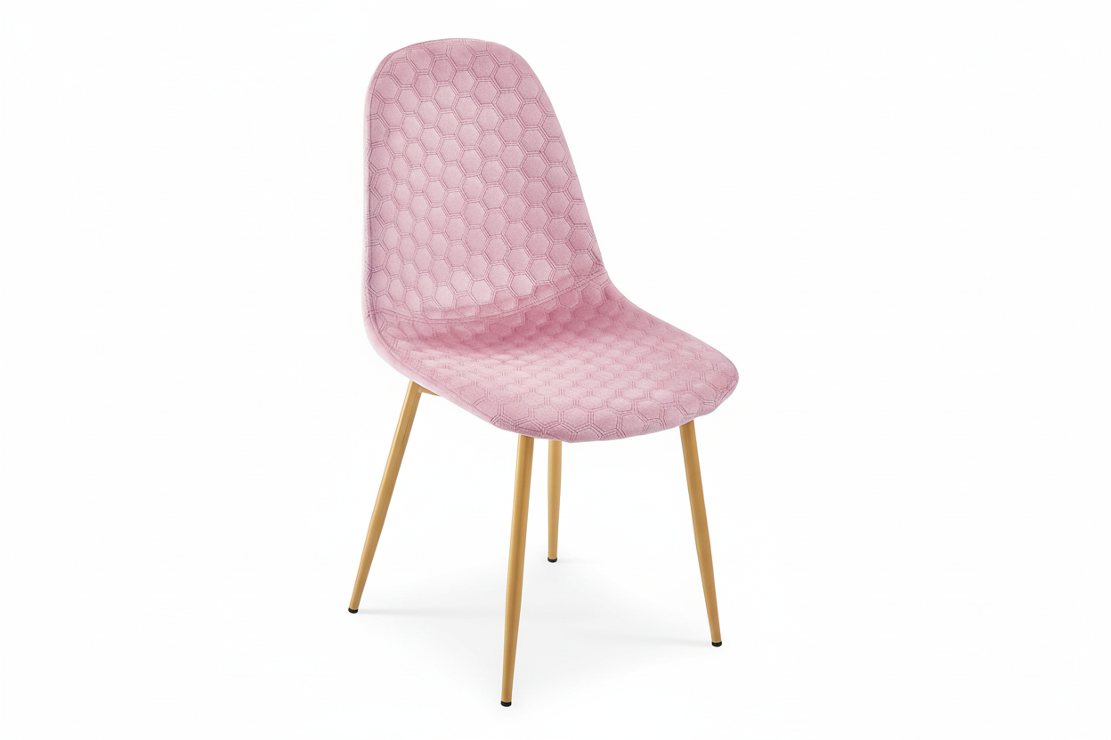 Lot 4 Chaises Salle à Manger Scandinaves Abeille Velours Rose Pieds Gold