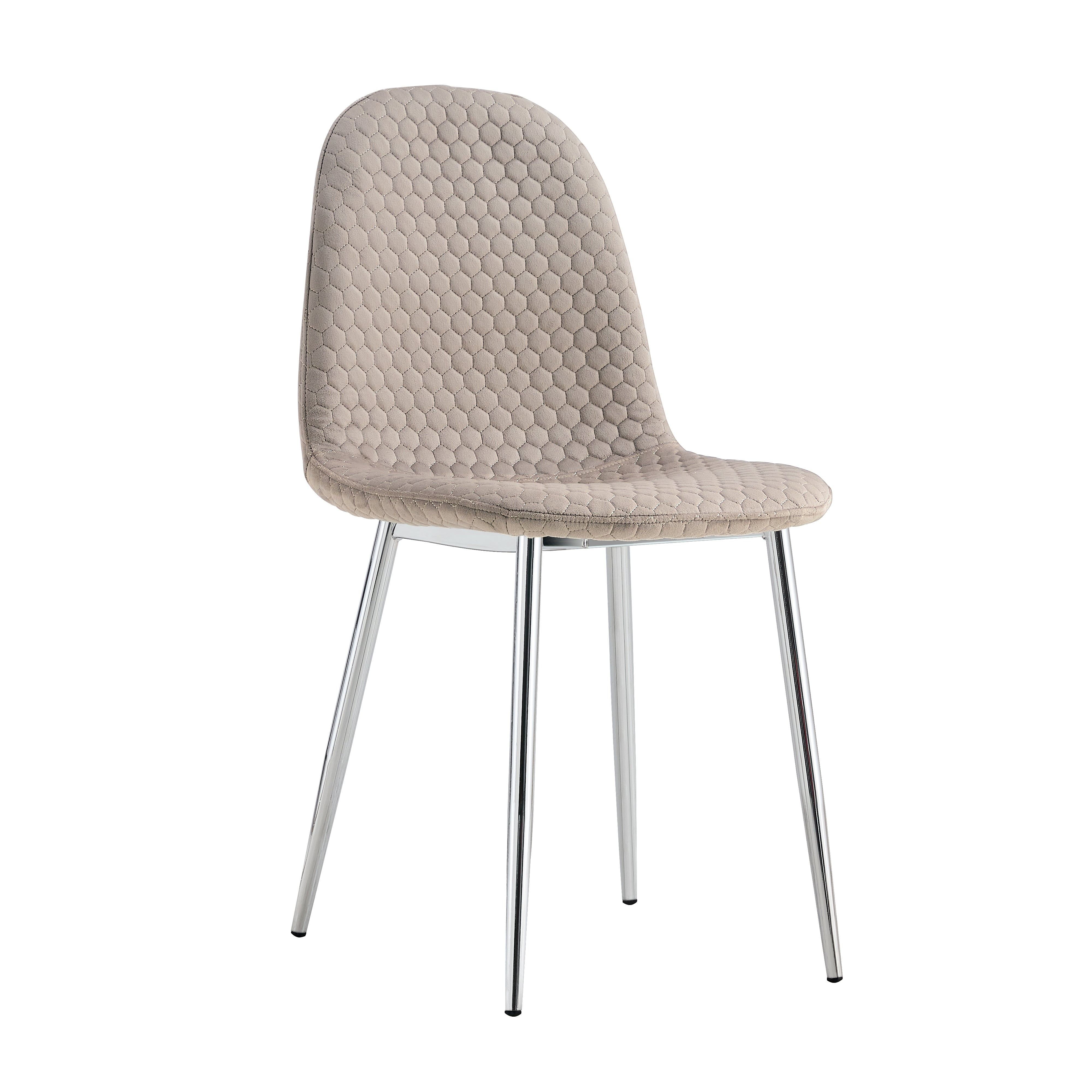 Lot 4 Chaises Salle à Manger Scandinave Alvéole Velours Taupe Pieds Chrome