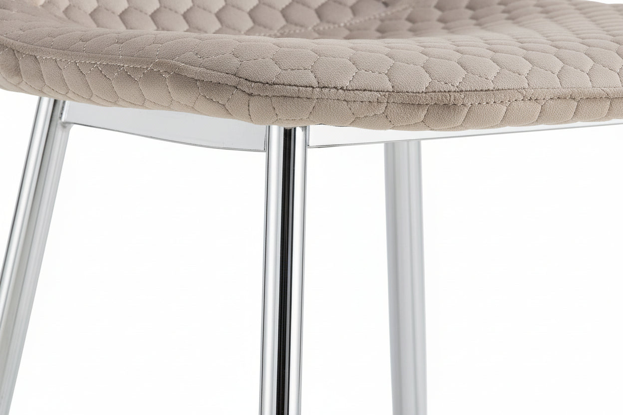 Lot 4 Chaises Salle à Manger Scandinave Alvéole Velours Taupe Pieds Chrome