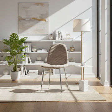 Lot 4 Chaises Salle à Manger Scandinave Alvéole Velours Taupe Pieds Chrome