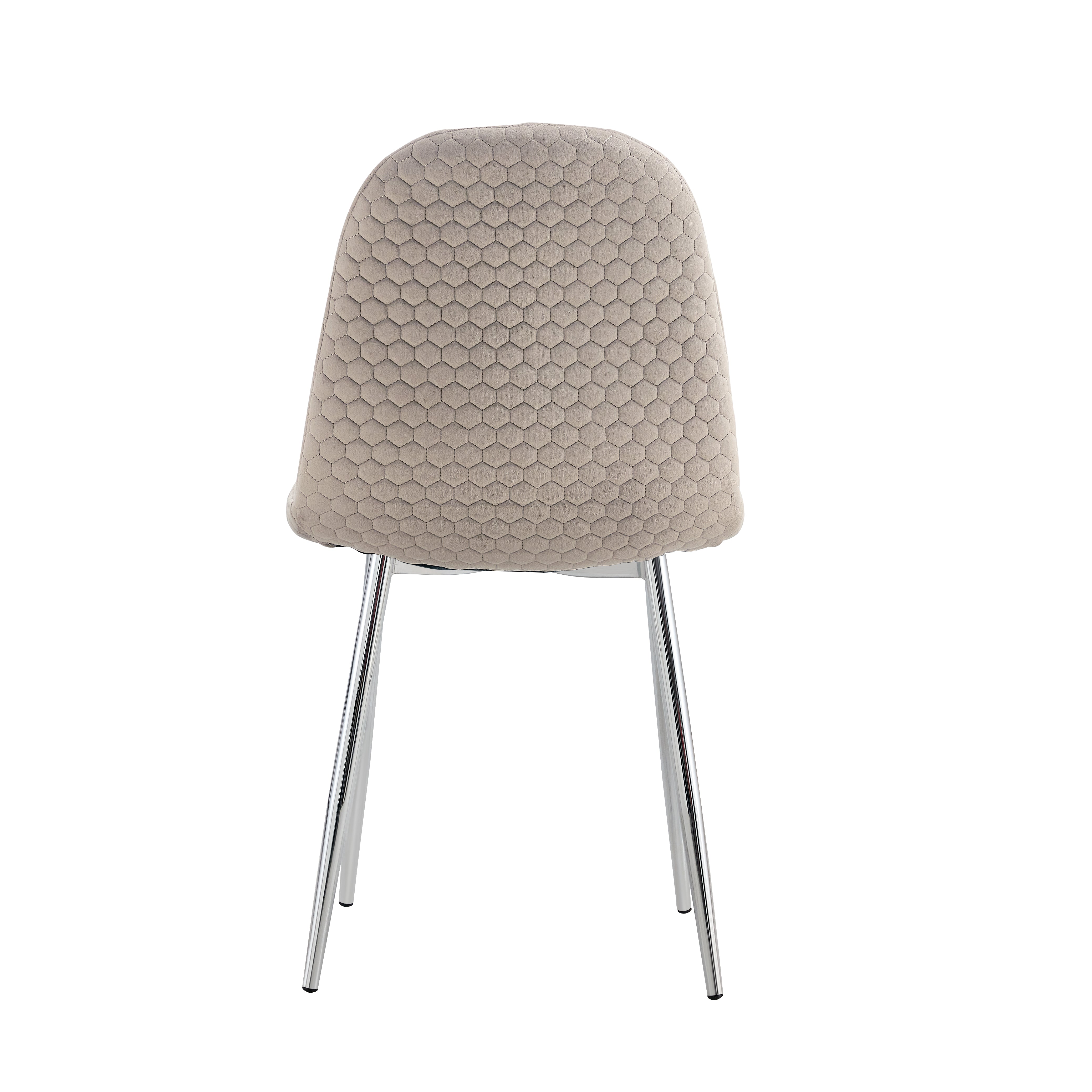Lot 4 Chaises Salle à Manger Scandinave Alvéole Velours Taupe Pieds Chrome