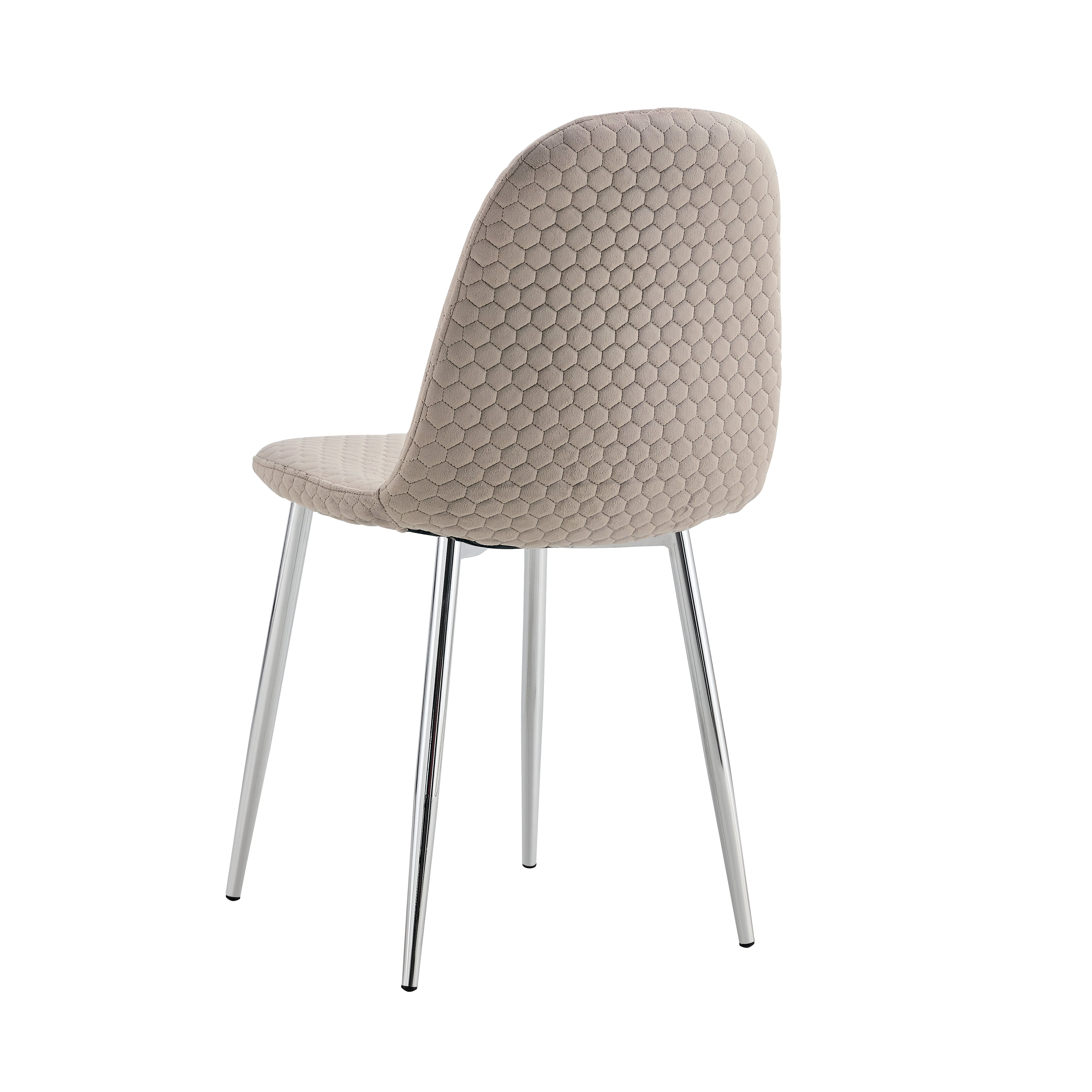 Lot 4 Chaises Salle à Manger Scandinave Alvéole Velours Taupe Pieds Chrome
