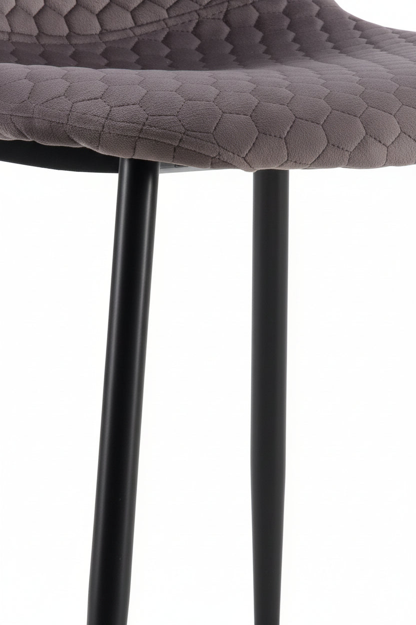 Lot 4 Chaises Salle à Manger Scandinave Alvéole Velours Anthracite Pieds Métal Noir