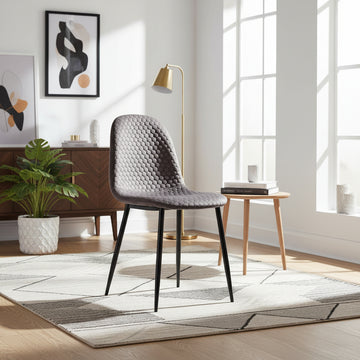 Lot 4 Chaises Salle à Manger Scandinave Alvéole Velours Anthracite Pieds Métal Noir