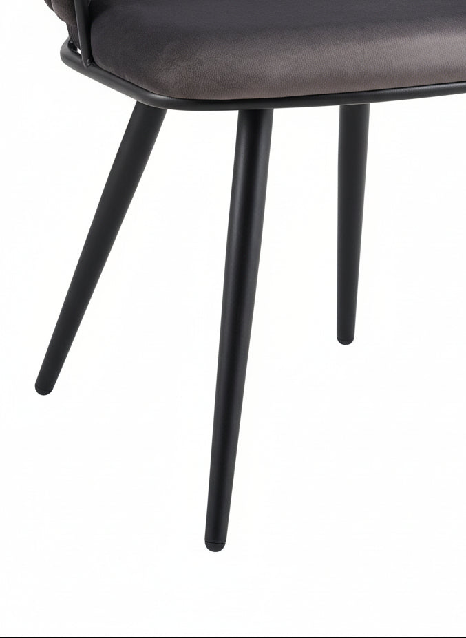 Lot 2 Chaises Salle à Manger Velours Anthracite Dossier Tressé Métal Noir CAROLINA