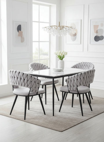 Lot 2 Chaises Salle à Manger Velours Gris Dossier Tressé Métal Noir CAROLINA