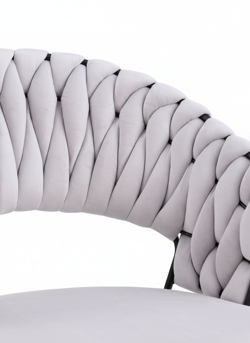 Lot 2 Chaises Salle à Manger Velours Gris Dossier Tressé Métal Noir CAROLINA