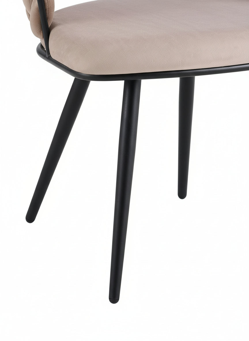 Lot 2 Chaises Salle à Manger Velours Taupe Dossier Tressé Métal Noir CAROLINA