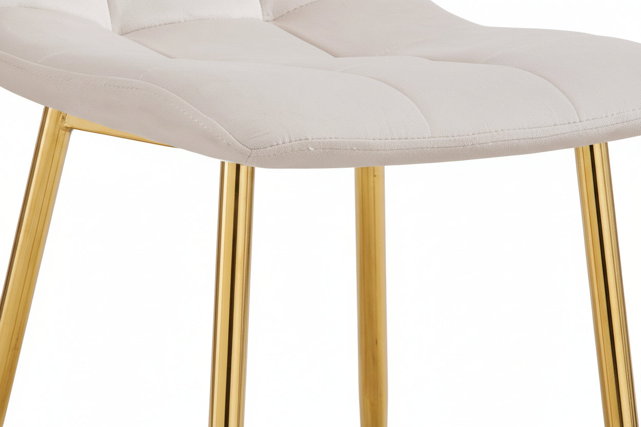 Lot 4 Chaises Salle à Manger Elisa Velours Beige Pieds Gold 42x55x87cm