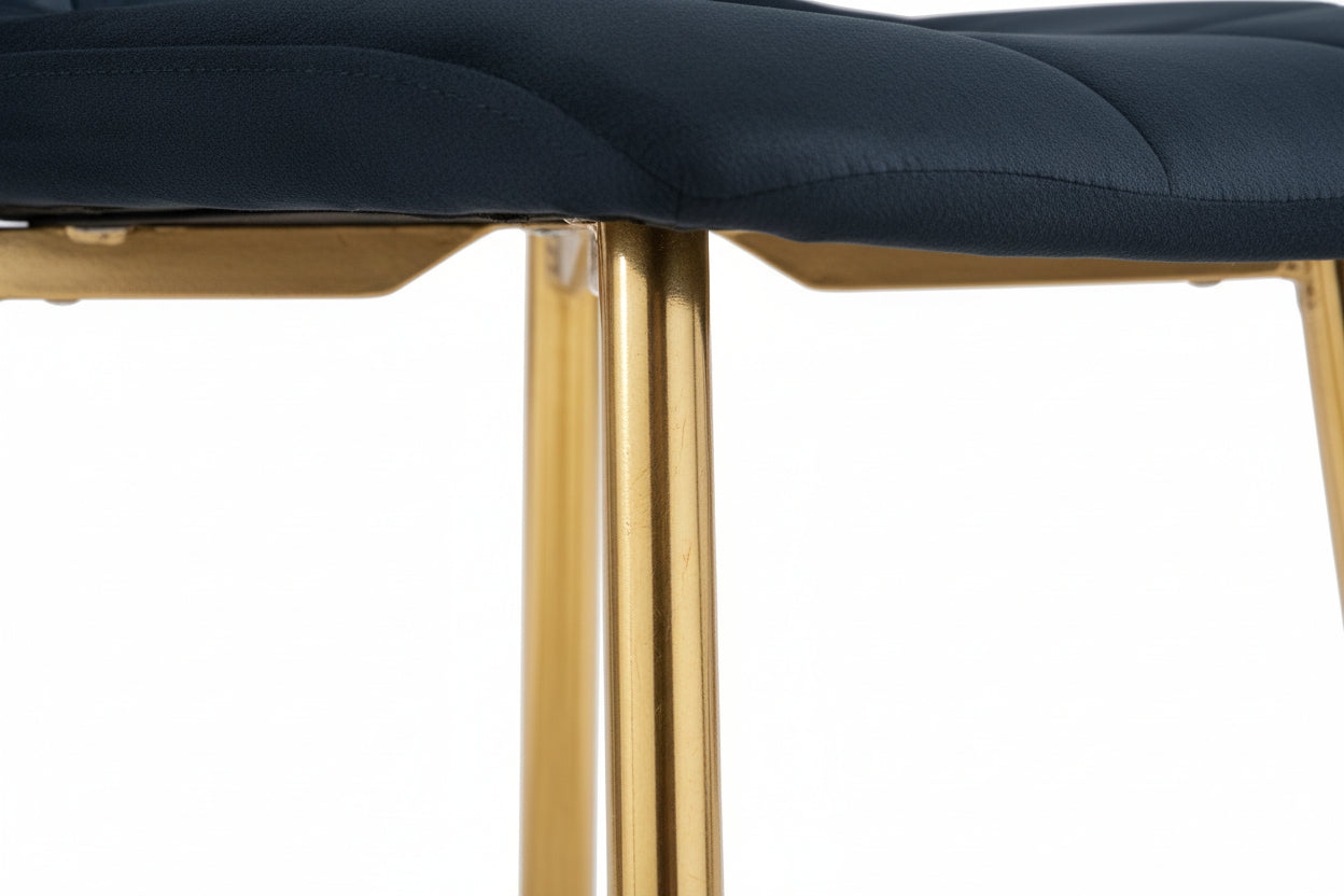 Lot 4 Chaises Salle à Manger Elisa Velours Noir Pieds Gold 42x55x87cm