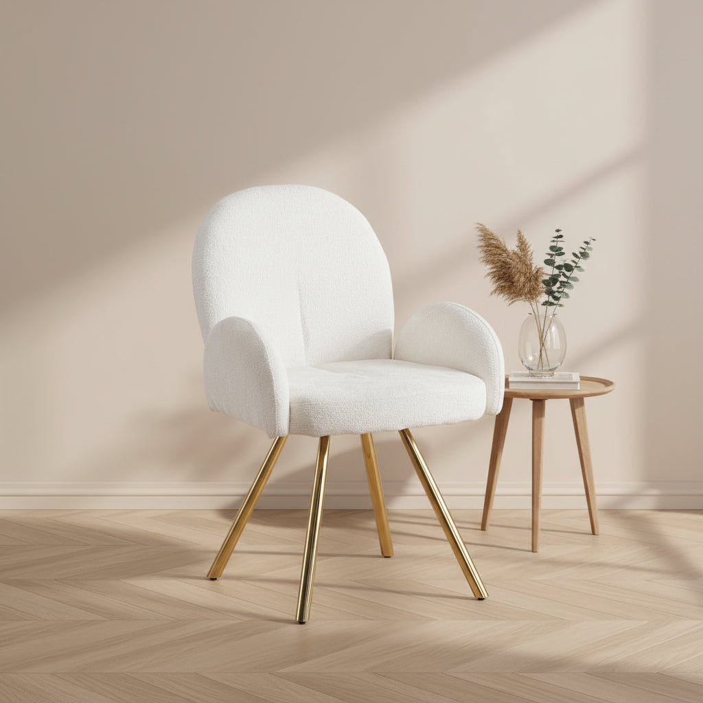 Chaise MIMI Gold avec Accoudoirs #couleur_ecru