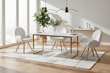 Lot 2 Chaises Salle à Manger Mimi Accoudoirs Écru Pieds Gold 62x63x92cm