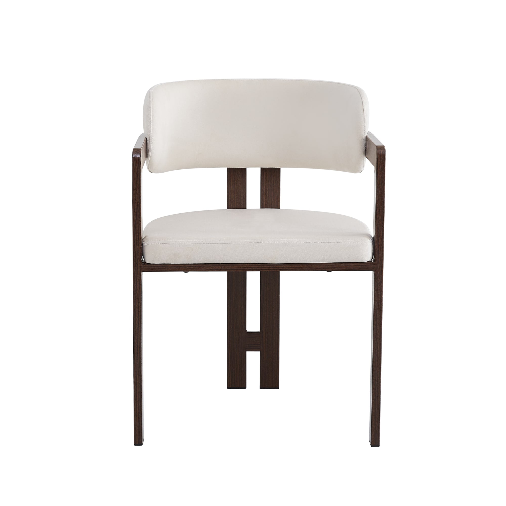 Chaise mellow pied effet noyer assise velours beige