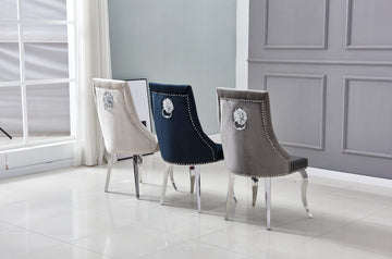 Lot de 4 Chaises LION Capitonnées et Cloutées Chrome Velours - Moka