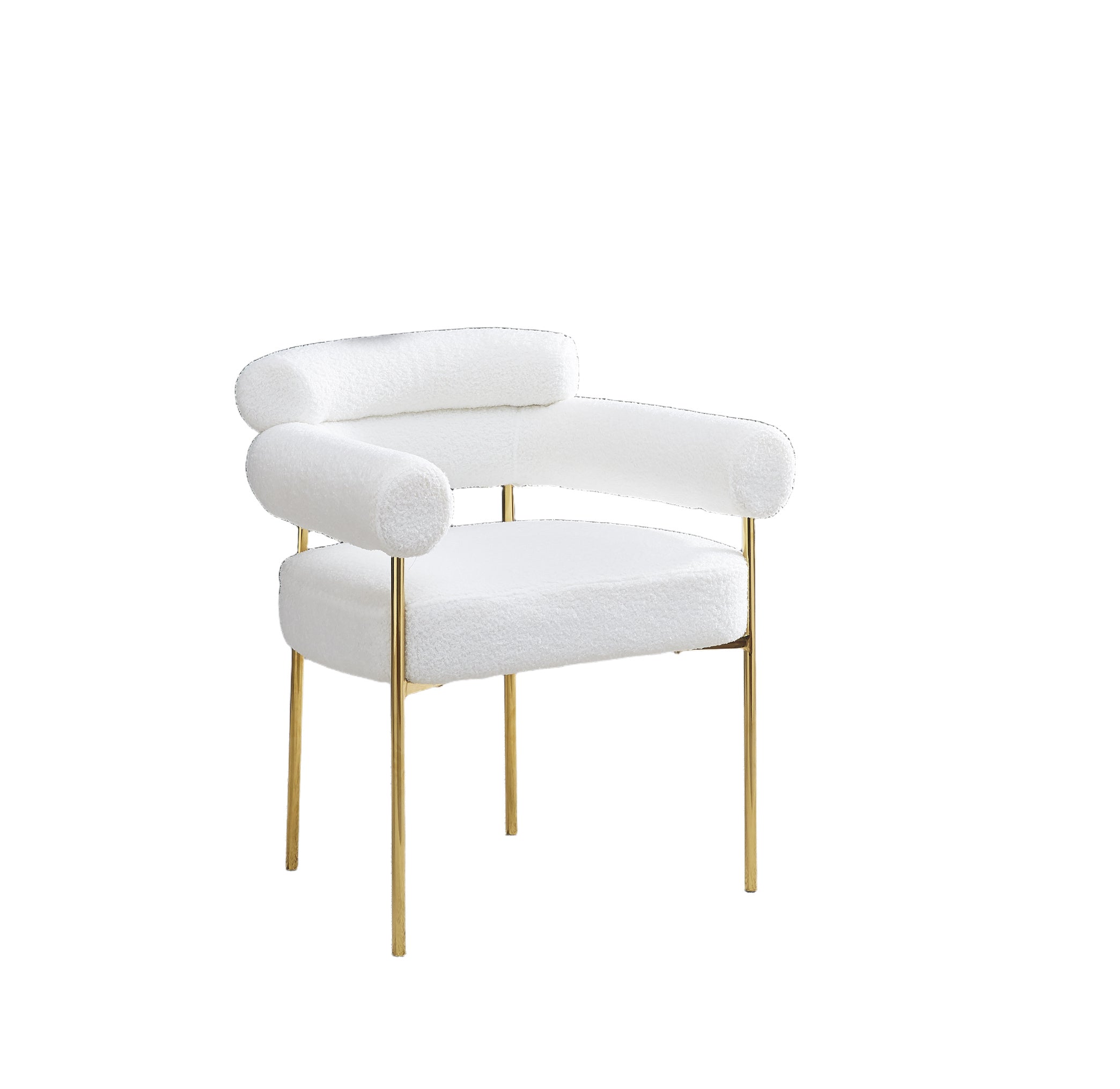 Lot de 2 Chaises BULLE avec Accoudoirs Velours Doudou Blanc & Pieds Gold 72x60x77 cm