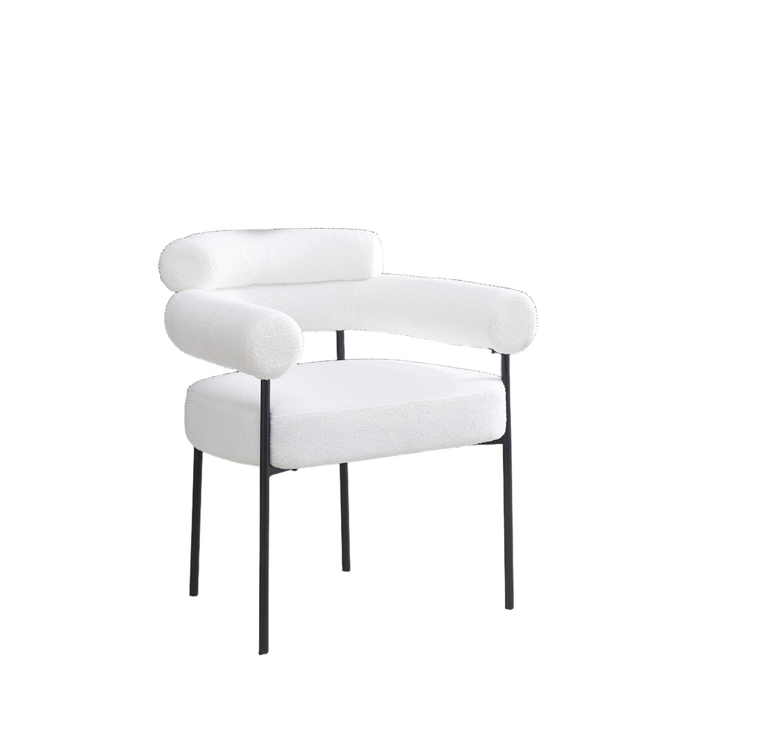 Lot 2 Chaises Salle à Manger Doudou Blanc Accoudoirs 72x60x77cm Métal Noir