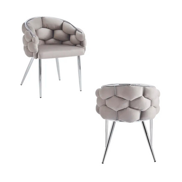 Lot de 2 chaises velours taupe pieds chromés