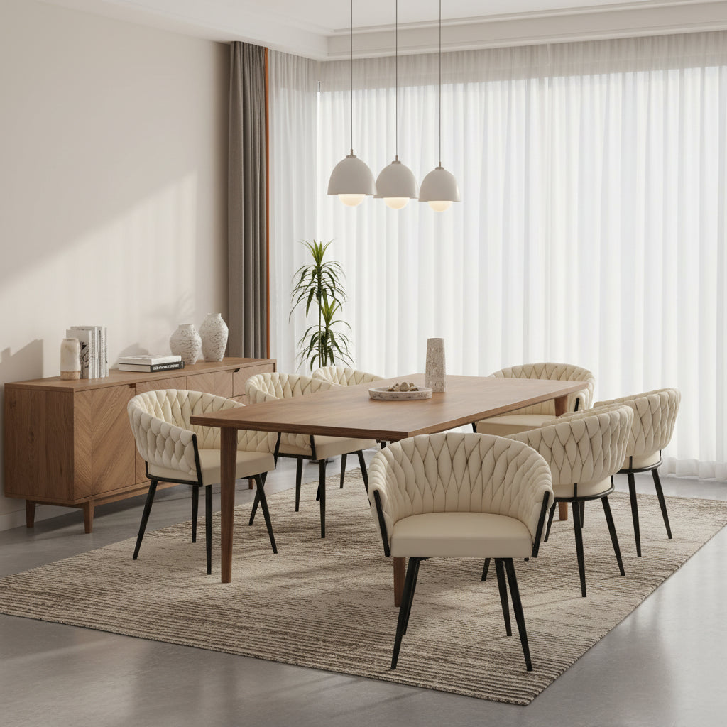 Lot de 2 chaises TRESSEES Velours Pied en métal noir - écru