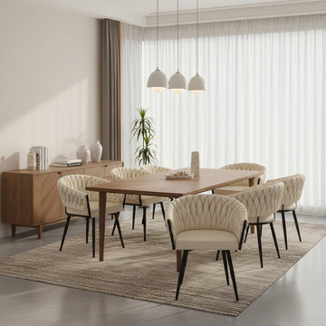 Lot de 2 chaises TRESSEES Velours Pied en métal noir - écru