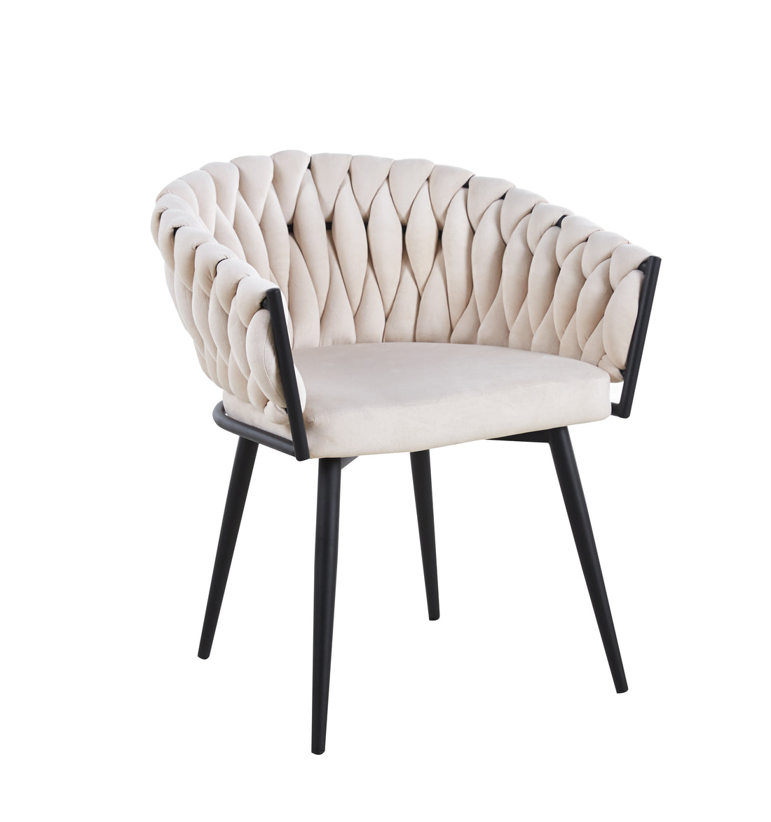 Lot de chaises TRESSEES Velours Pied en métal noir #couleur_beige