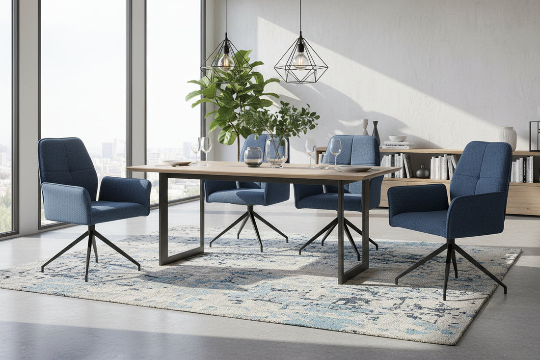 Chaise de bureau LUTETIA Métal Noir & Tissu Tweed #couleur_bleu