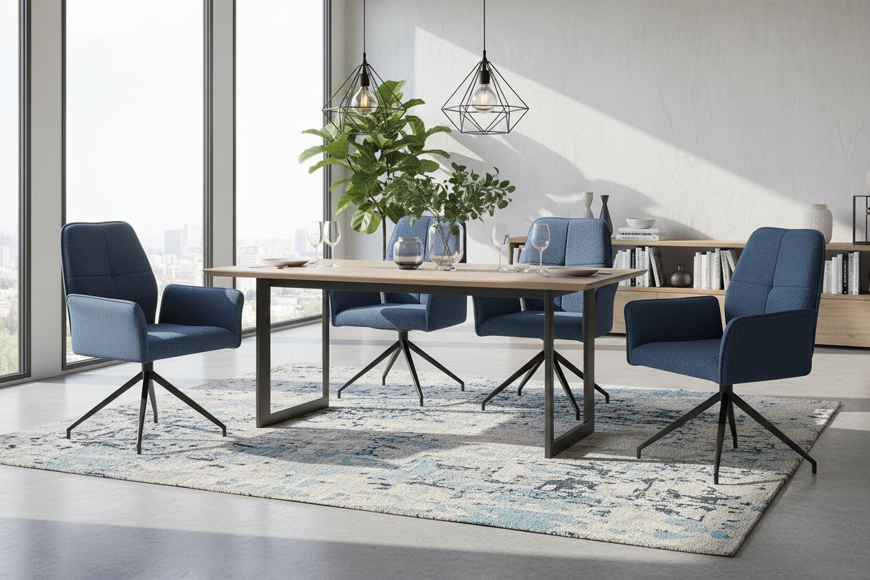 Lot 2 Chaises de Bureau Lutetia Tissu Tweed Bleu Pieds Métal Noir 65x62x87cm