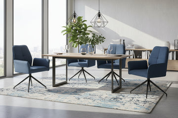 Lot 2 Chaises de Bureau Lutetia Tissu Tweed Bleu Pieds Métal Noir 65x62x87cm