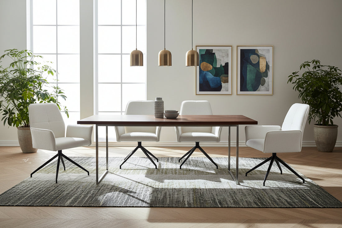 Chaise de bureau LUTETIA Métal Noir & Tissu Tweed #couleur_ecru