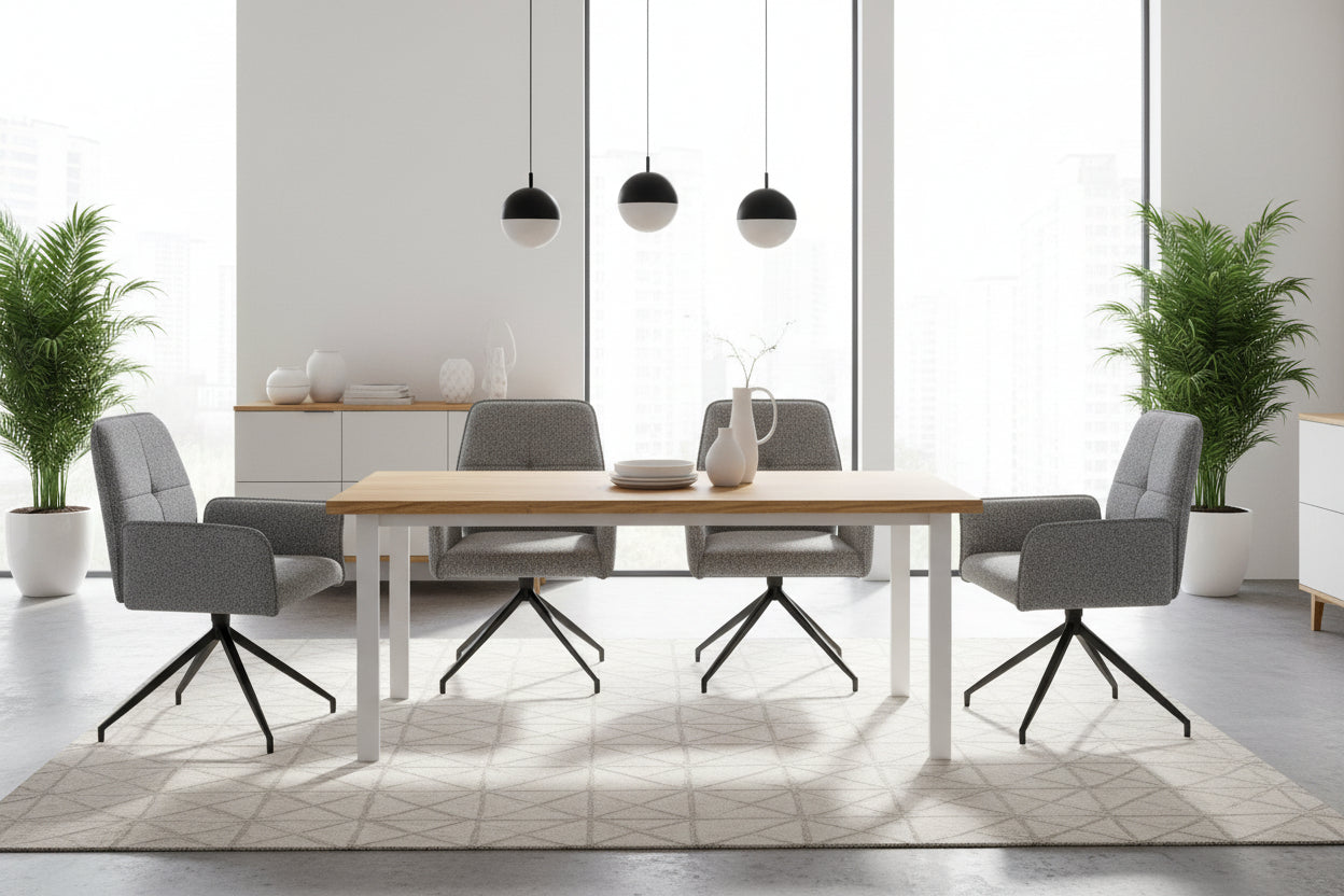 Lot 2 Chaises de Bureau Lutetia Tissu Tweed Anthracite Pieds Métal Noir 65x62x88cm