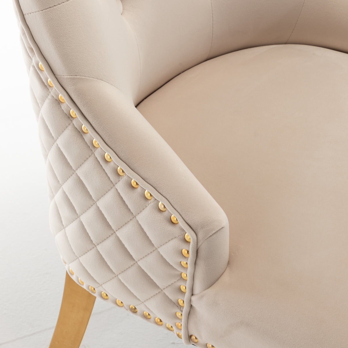 Lot de 2 chaises ANNEAU mattelassée et cloutée Gold velours - Beige