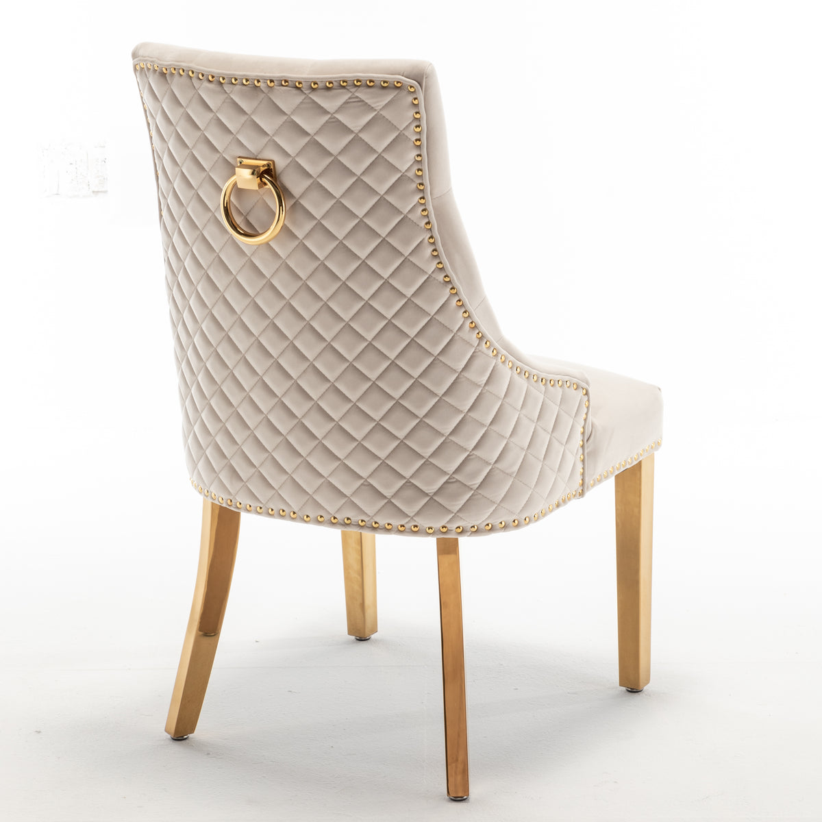 Lot de 2 chaises ANNEAU mattelassée et cloutée Gold velours - Beige