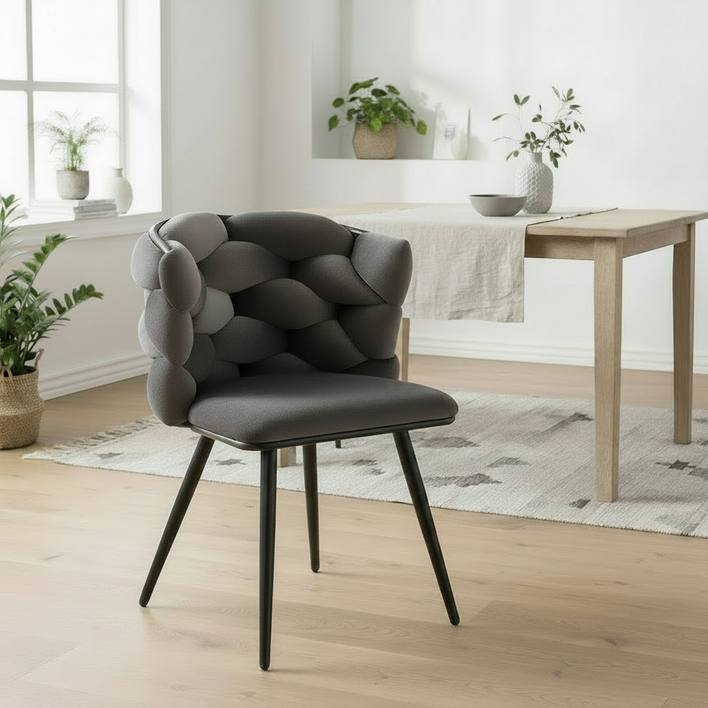 Lot de 2 chaises salle à manger en tissu anthracite pieds métal noir - LOLIPOP