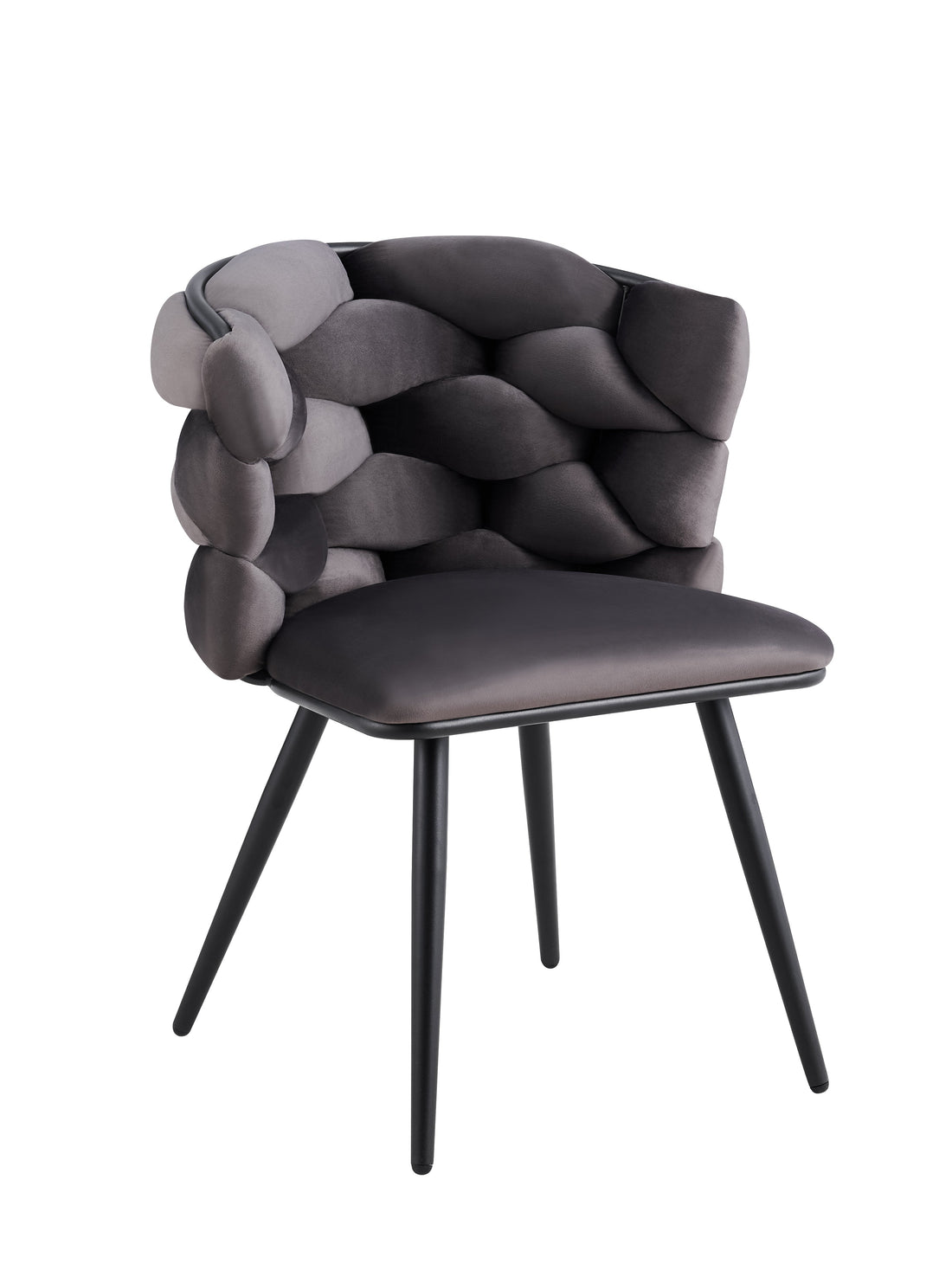 Lot 2 Chaises Salle à Manger Tissu Anthracite Dossier Tressé 60x60x77cm LOLIPOP