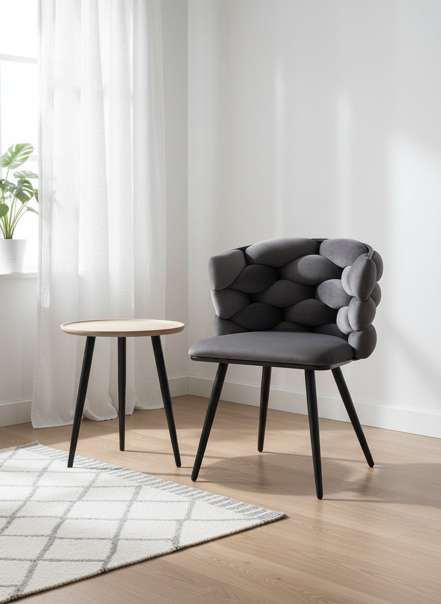 Lot 2 Chaises Salle à Manger Tissu Anthracite Dossier Tressé 60x60x77cm LOLIPOP