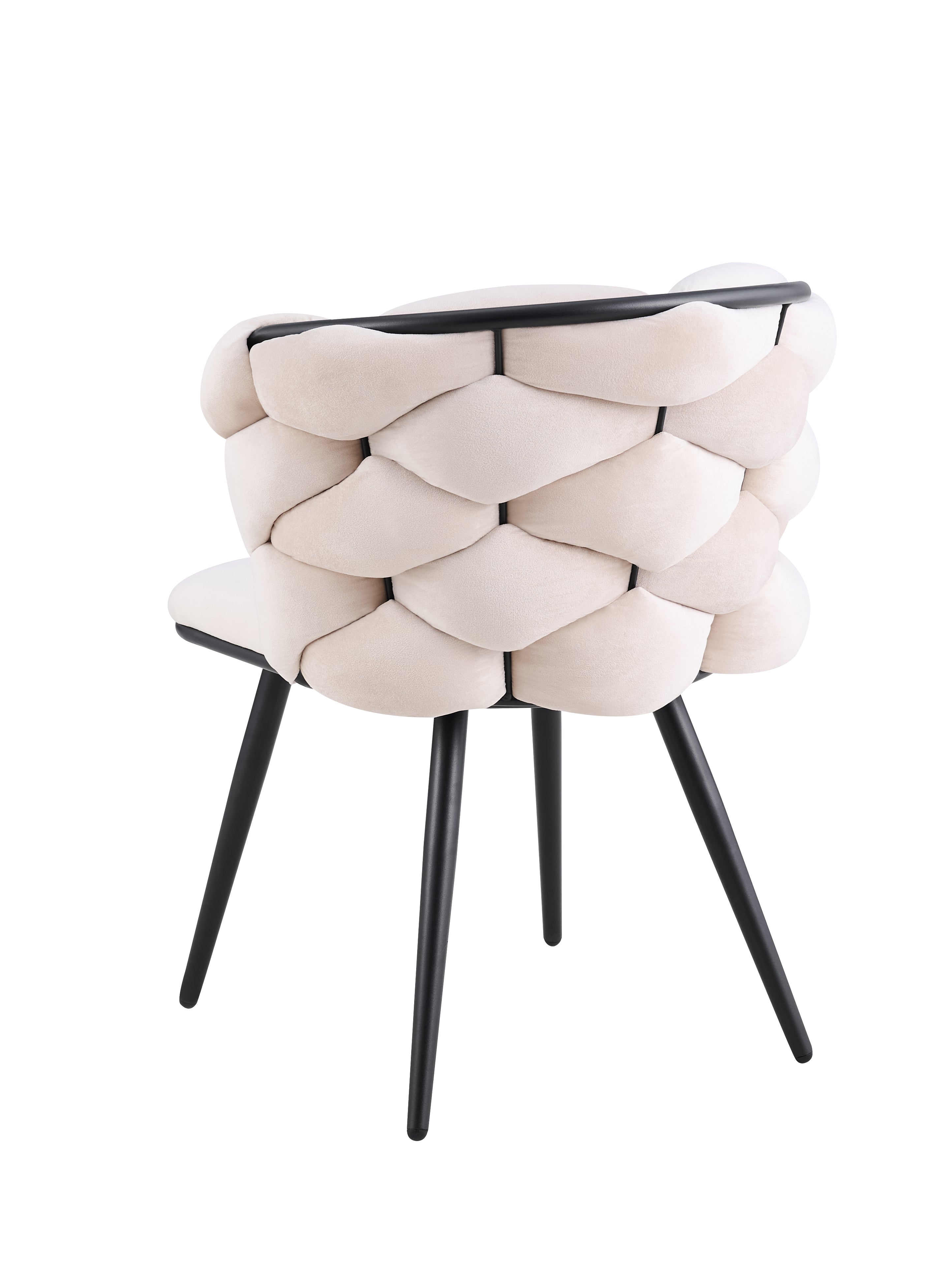 Lot 2 Chaises Salle à Manger Tissu Beige Dossier Tressé 60x60x77cm LOLIPOP