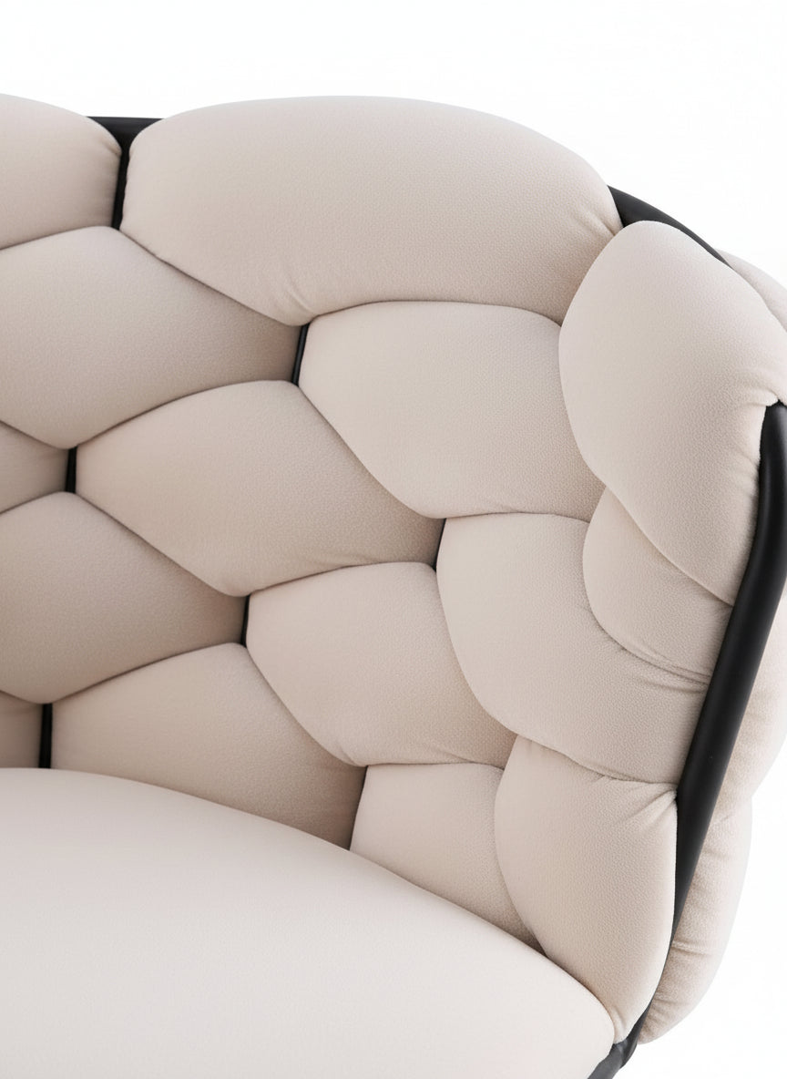 Lot 2 Chaises Salle à Manger Tissu Beige Dossier Tressé 60x60x77cm LOLIPOP
