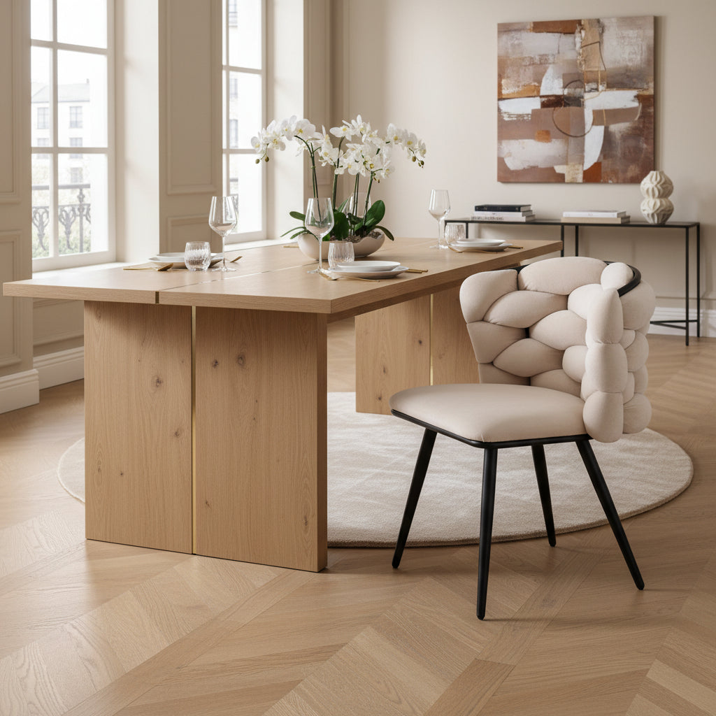 Lot de 2 chaises salle à manger en tissu beige pieds métal noir - LOLIPOP
