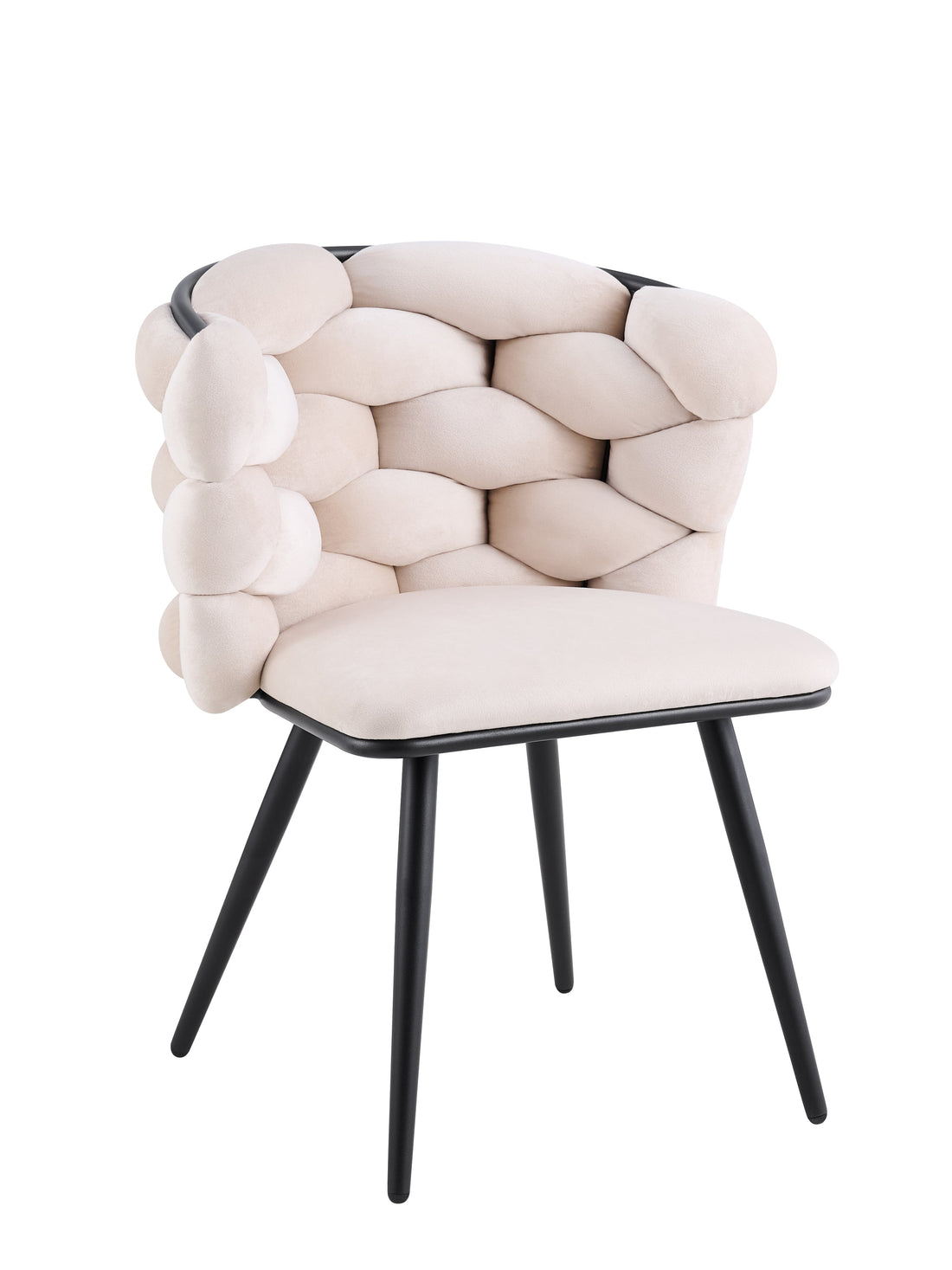 Lot 2 Chaises Salle à Manger Tissu Beige Dossier Tressé 60x60x77cm LOLIPOP