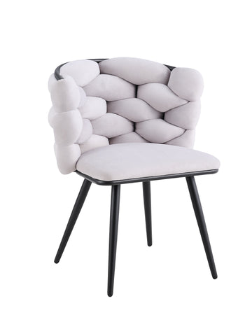 Lot 2 Chaises Salle à Manger Tissu Gris Dossier Tressé 60x60x77cm LOLIPOP