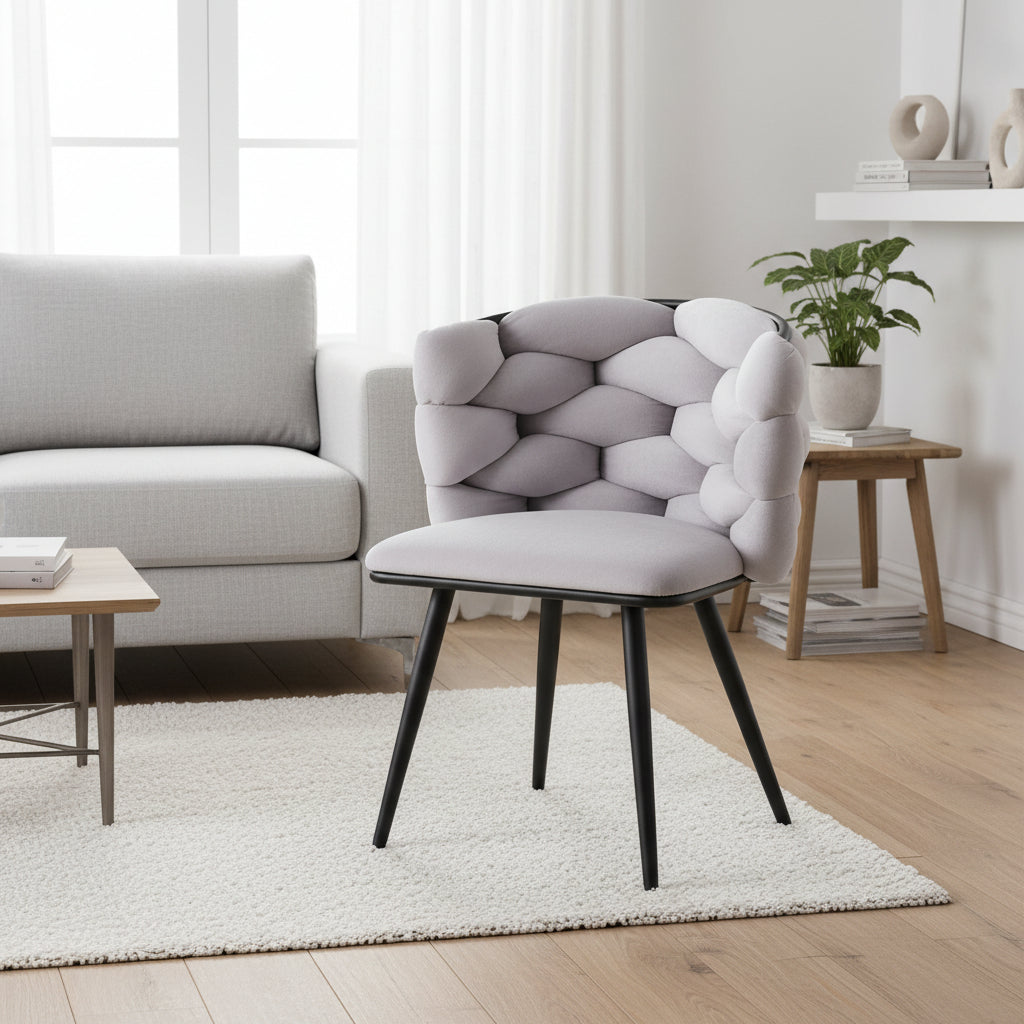 Lot de 2 chaises salle à manger en tissu gris pieds métal noir - LOLIPOP