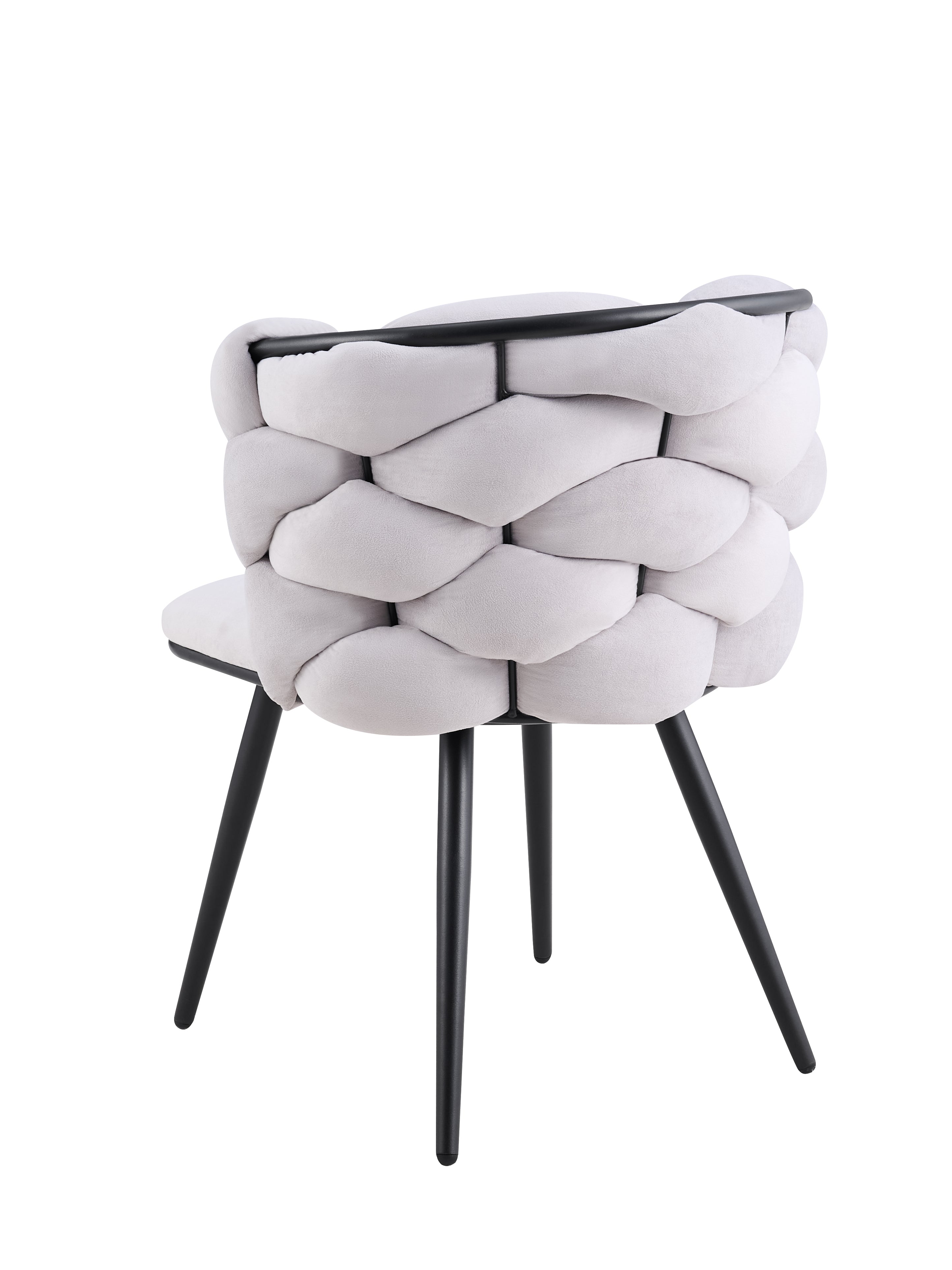 Lot 2 Chaises Salle à Manger Tissu Gris Dossier Tressé 60x60x77cm LOLIPOP