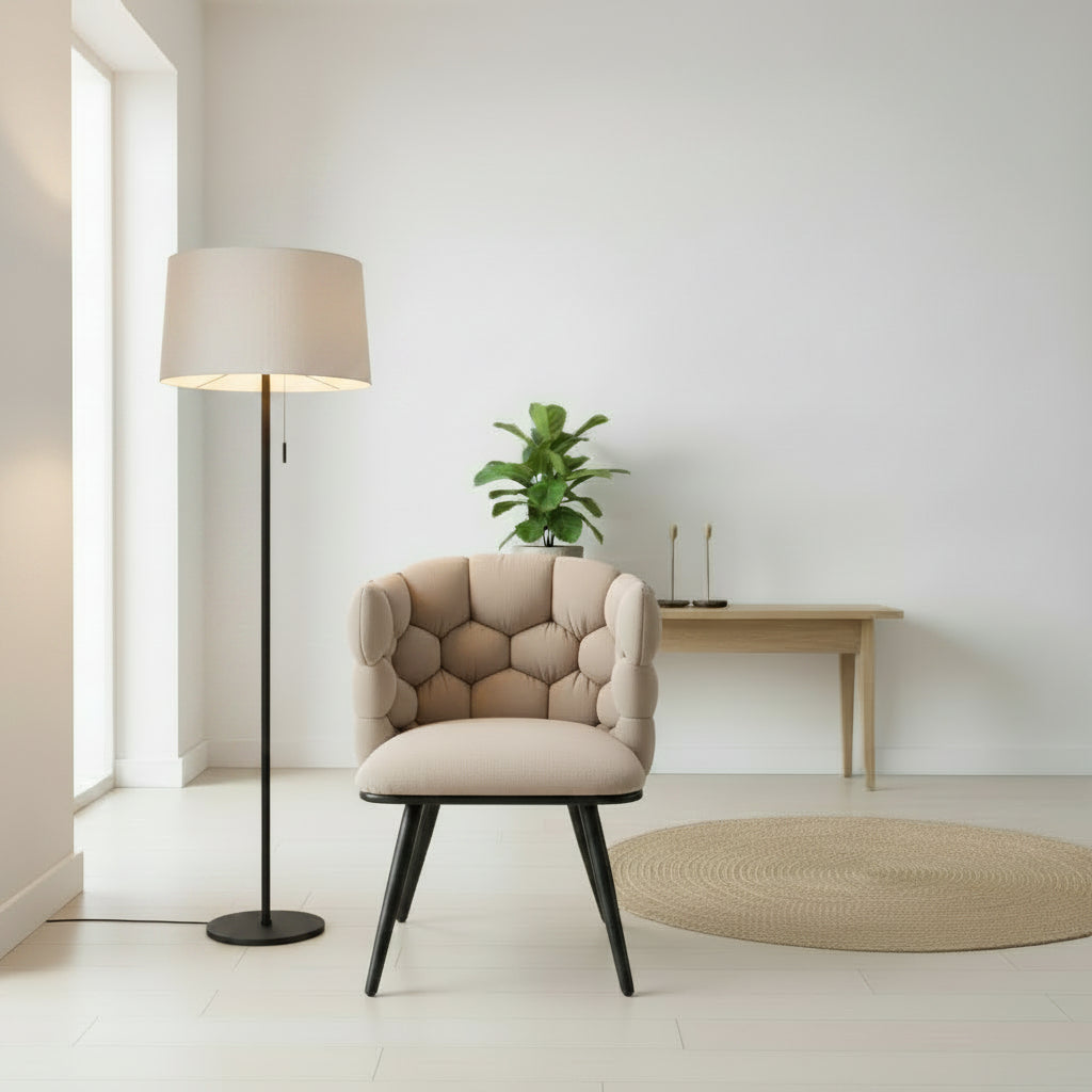 Lot 2 Chaises Salle à Manger Tissu Taupe Dossier Tressé 60x60x77cm LOLIPOP