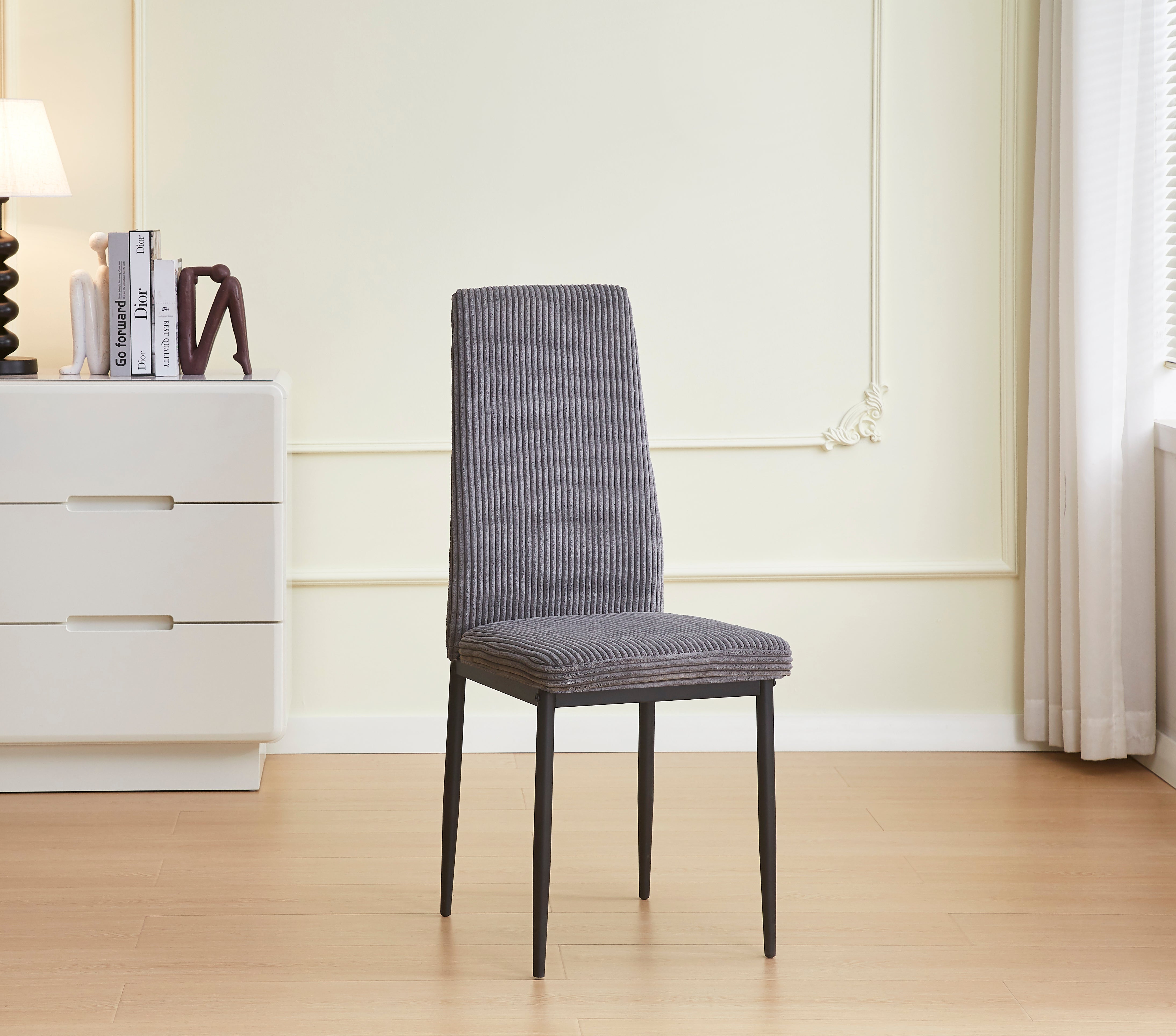 Lot 4 Chaises Salle à Manger Klarna Tissu Côtelé Gris Pieds Métal Noir