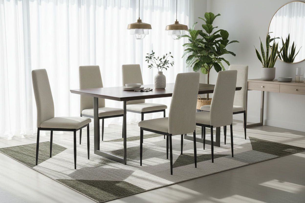Lot 4 Chaises Salle à Manger Klarna Tissu Côtelé Écru Pieds Métal Noir