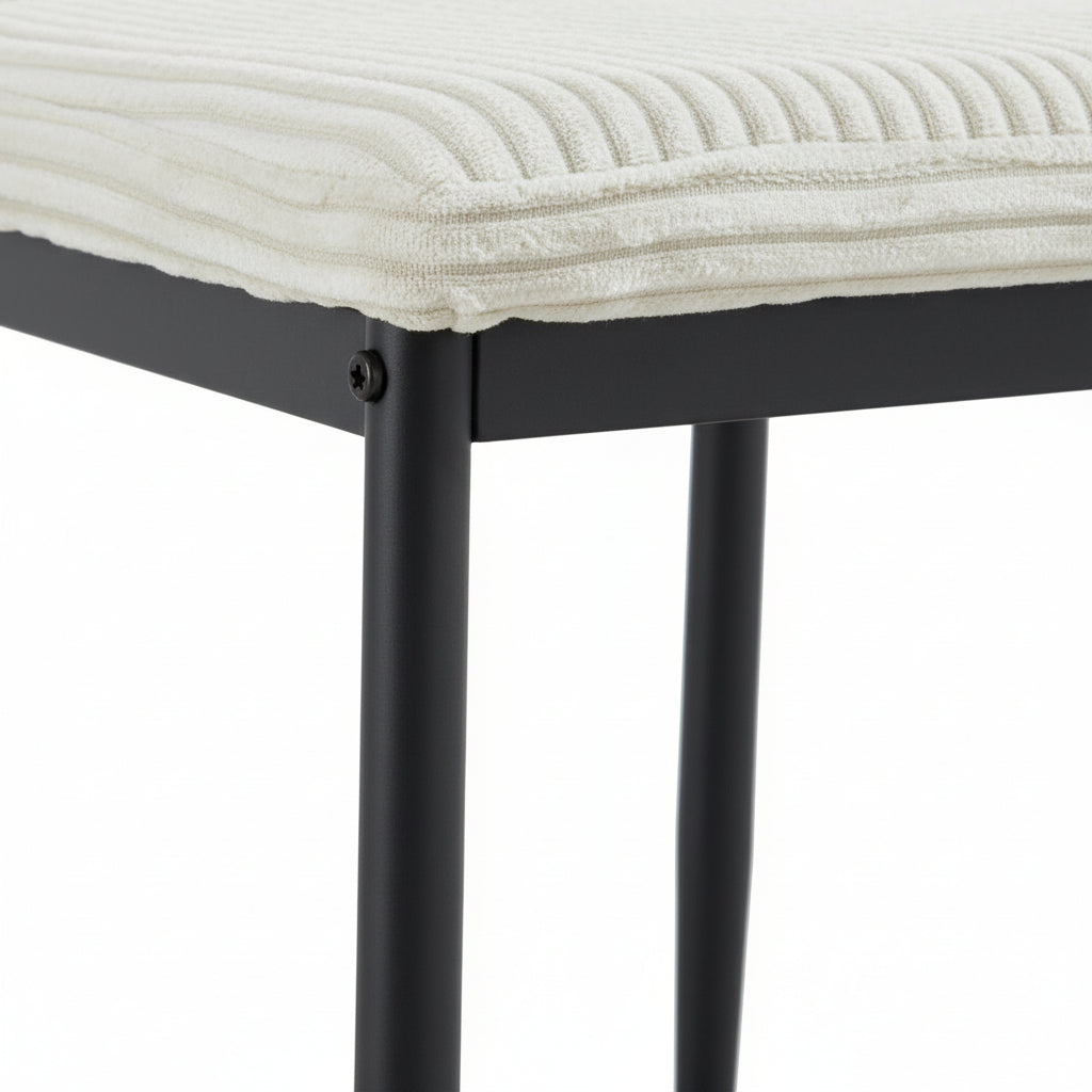 Lot 4 Chaises Salle à Manger Klarna Tissu Côtelé Écru Pieds Métal Noir