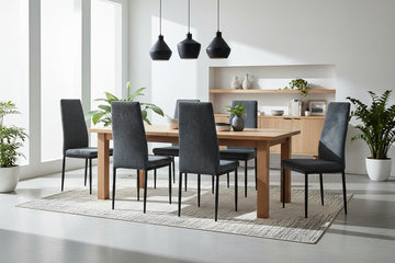 Lot 4 Chaises Salle à Manger Klarna Tissu Côtelé Gris Pieds Métal Noir