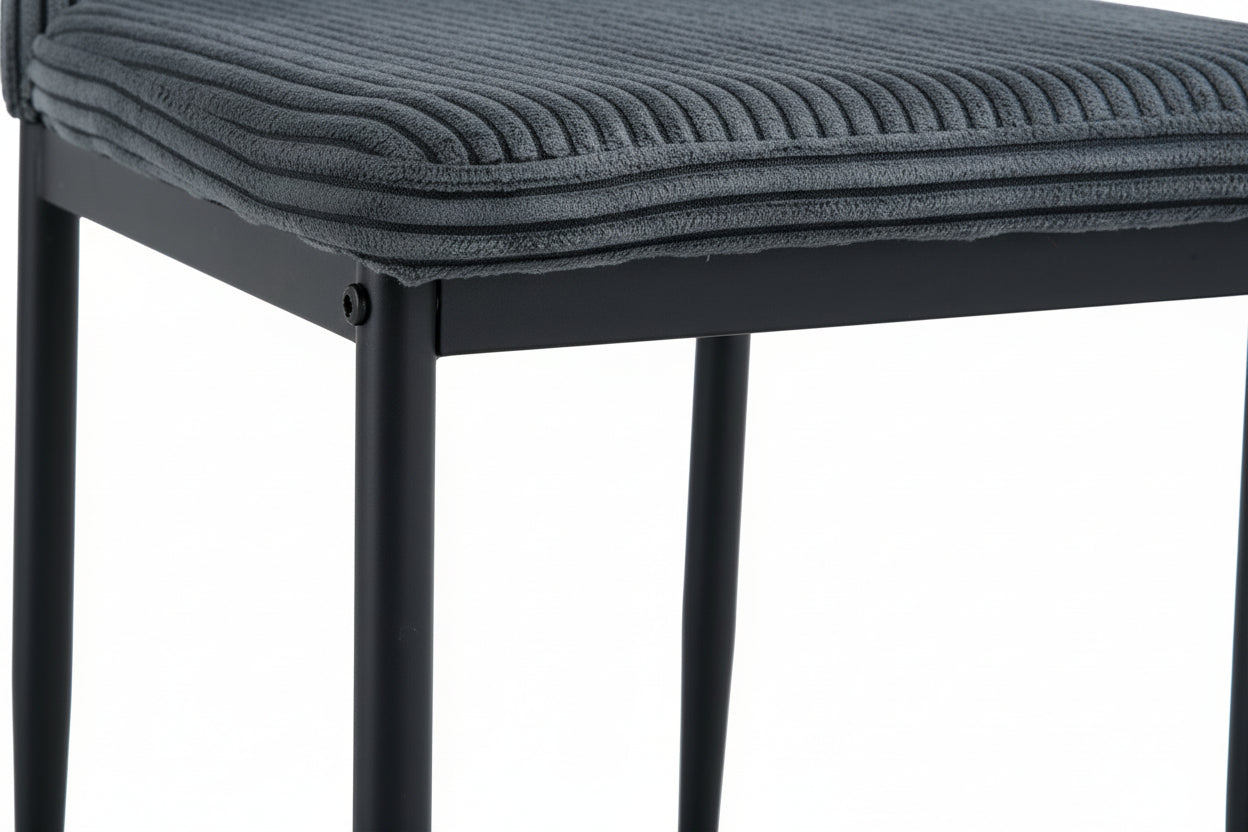 Lot 4 Chaises Salle à Manger Klarna Tissu Côtelé Gris Pieds Métal Noir
