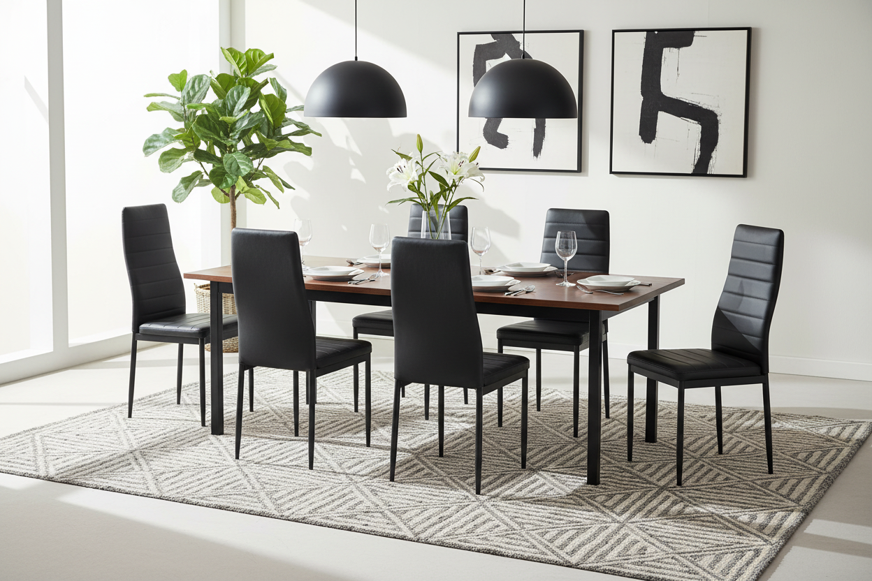 Lot 2 Chaises Salle à Manger Tolia Simili Cuir Noir Pieds Métal Noir